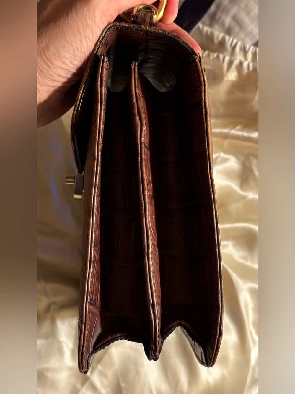 Brahmin Olivia Rose Lady Croc-Embossed Top Handle Crossbody in Deep Rich Brown - Picture 14 of 16